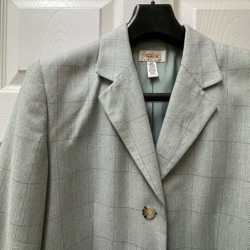 Vintage‎ Talbots Women's Petite Sz 12 Plaid Light Blue Silk Lined Blazer Work